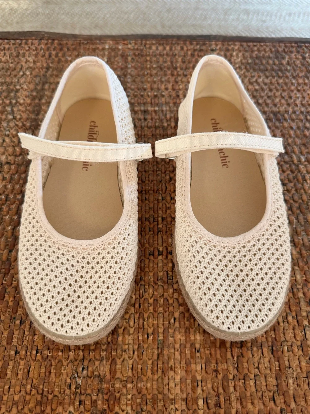 Children's Cream Knit Mary Jane Dress Shoes with Strap
